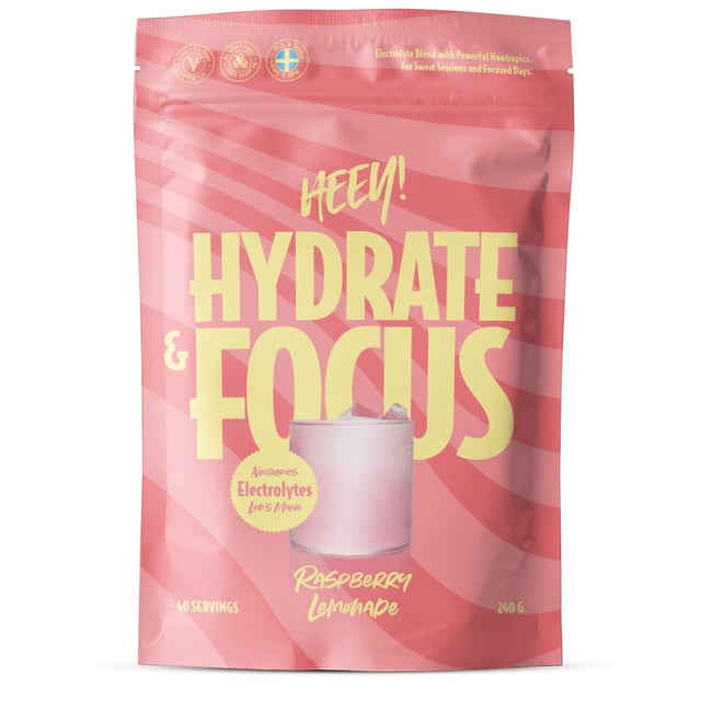 Heey! Hydrate & Focus Elektrolyter Raspberry Lemonade 240 g