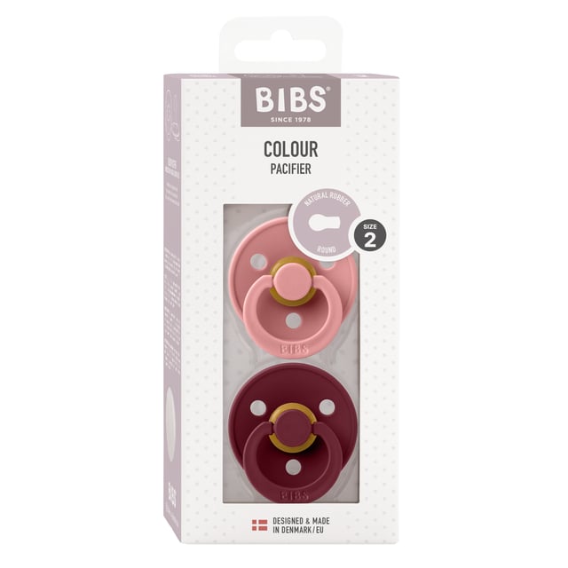 BIBS Colour Latex Size 2 Round Dusty Pink/Elderberry · 2 st
