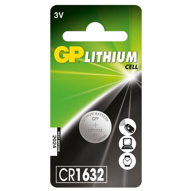 Produktfoto för GP Batteries Lithium Cell CR1632, Engångsbatteri, CR1632, Litium, 3 V, 1 styck, 140 mAh