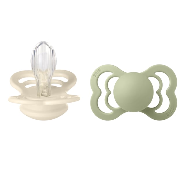 BIBS Supreme Silicone 6+ månader Size 2 Ivory/Sage · 2 st