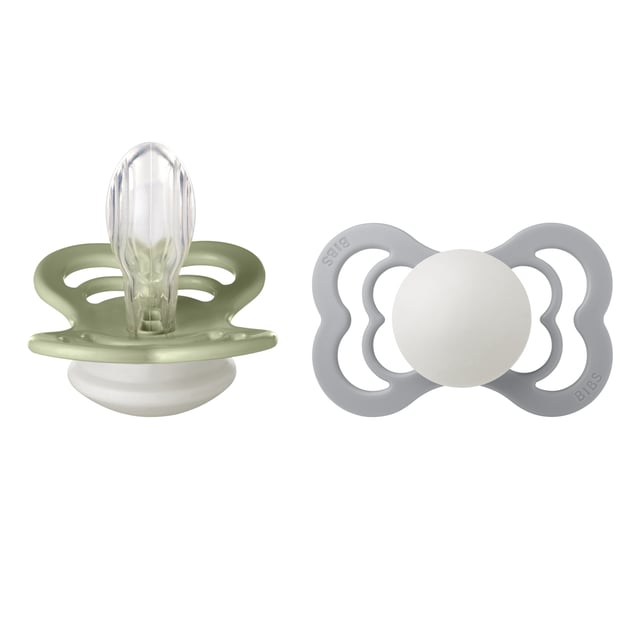 BIBS Supreme Silicone 6+ månader Storlek 2 Sage Glow/Cloud Glow · 2 st