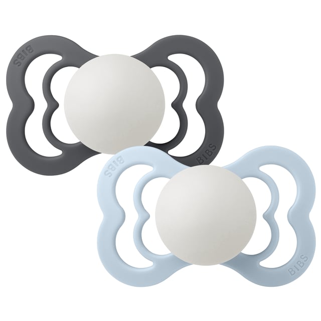 BIBS Pacifier Supreme Silicone Size 2 Iron Glow/Baby Blue Glow · 2 st