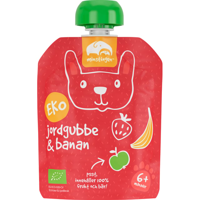 Minstingen Klämpåse banan/jordgubb 90 g