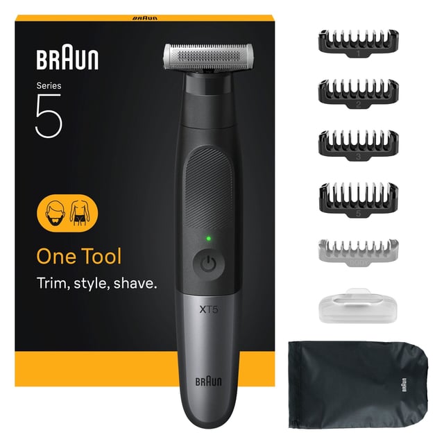 Braun All-in-One Series XT5, +7 Stylingverktyg, 4D Flex Blad, Stil & Rakning, XT5100, Grå
