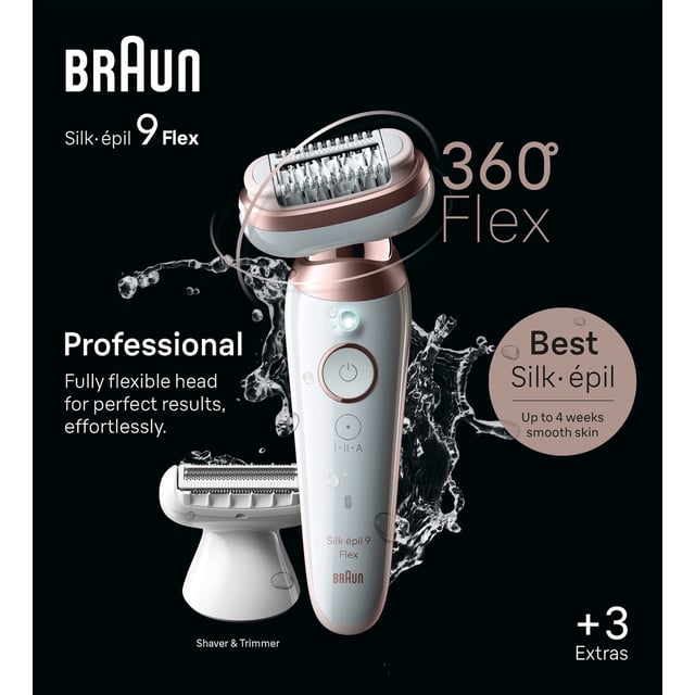 Braun Silk épil 9 Flex 3D 9 030 Epilator med flexibelt huvud Vit Rosé