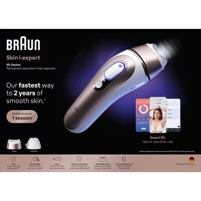 Braun Smart IPL Skin i expert Hårborttagning Hemma med Gratis App 2 Smart Huvuden PL7211
