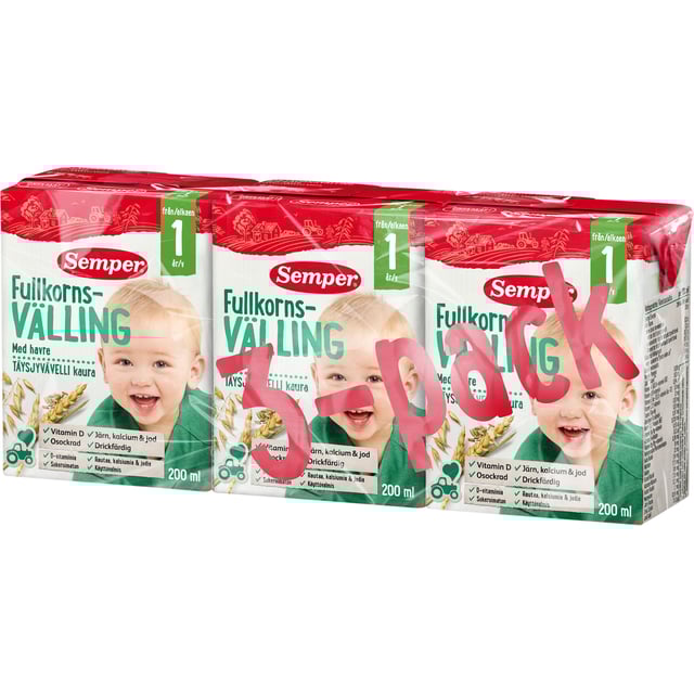 Semper Fullkornsvälling 1 år Drickfärdig 3 x 200 ml