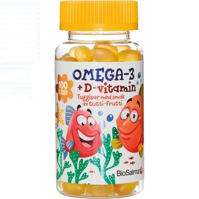 BioSalma Omega-3 + D-vitamin Tuggisar Barn 100 st