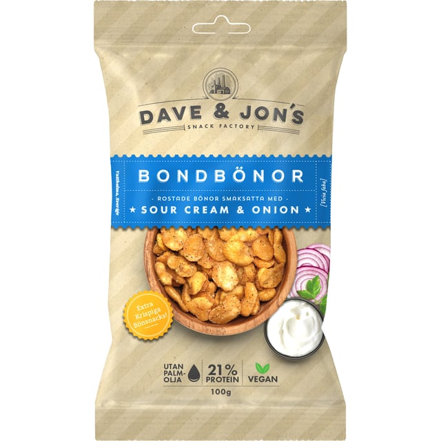 DAVE & JON´S Bondbönor Sour Cream & Onion 100 g