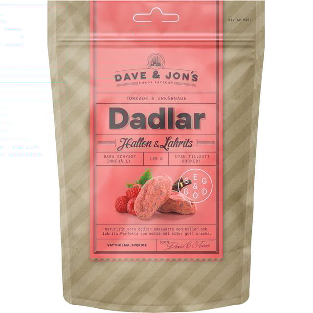 DAVE & JON´S Dadlar Hallon & Lakrits 125 g