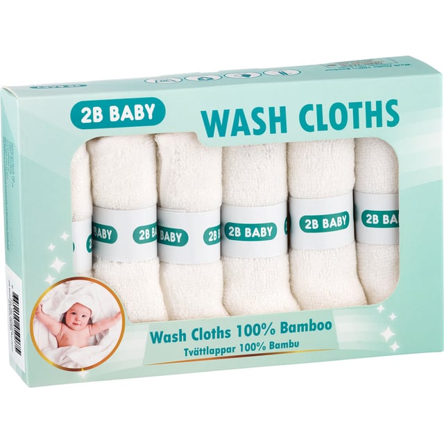 2B BABY Tvättlappar Bambu 25 x 25 cm Vit 6 st
