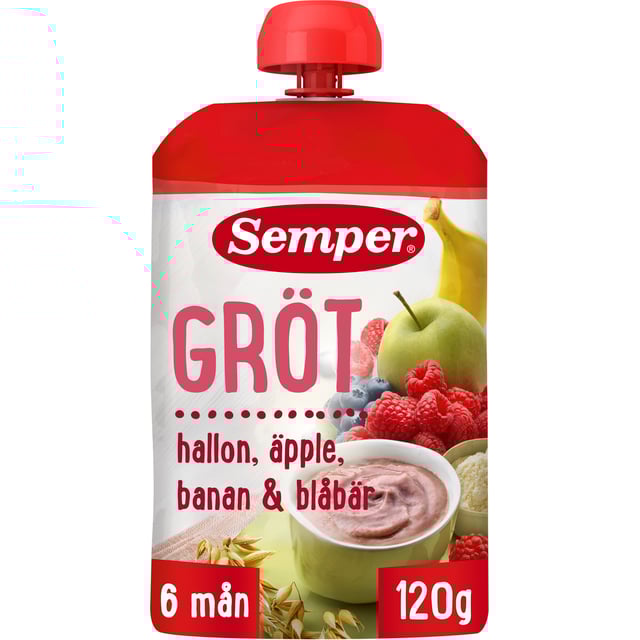 Semper Grötklämmis Äpple, Hallon, Banan & Blåbär 120g