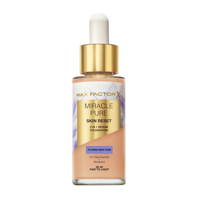 Max Factor Miracle Pure 2in1 Skin Reset Serum Foundation 30-40 Fair to Light 30ml