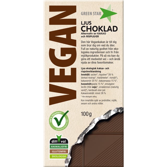 Green Star Vegan ljus choklad EKO 100 g