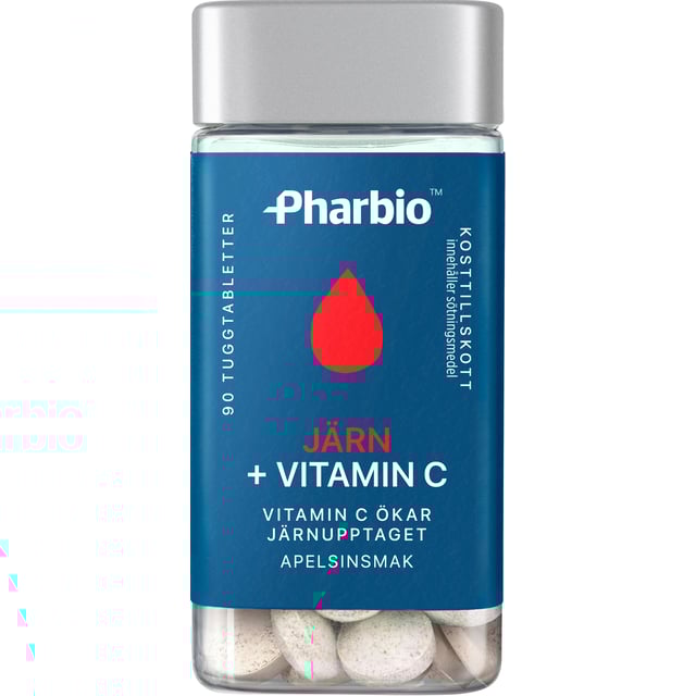 Pharbio Järn + Vitamin C 90 tuggtabletter