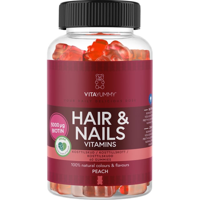 VitaYummy Hair & Nails Vitamins Peach 60 tuggtabletter