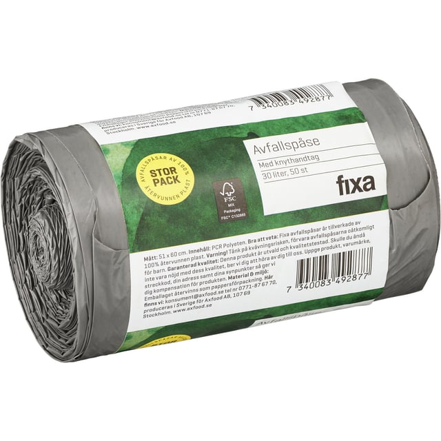 Fixa Avfallspåsar Knythandtag 30 Liter 50 st