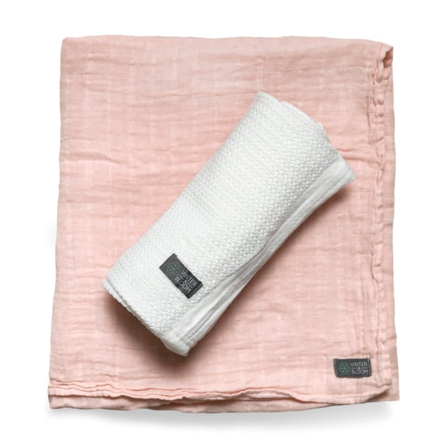 Vinter & Bloom Soft Grid+Muslin EKO Vit/Rosa 2 st