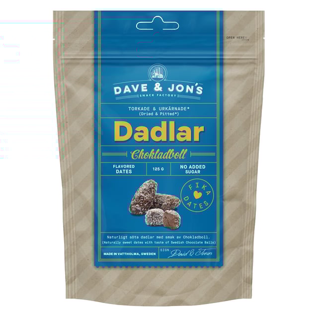 Dave & Jon's Dadlar Chokladboll 125g