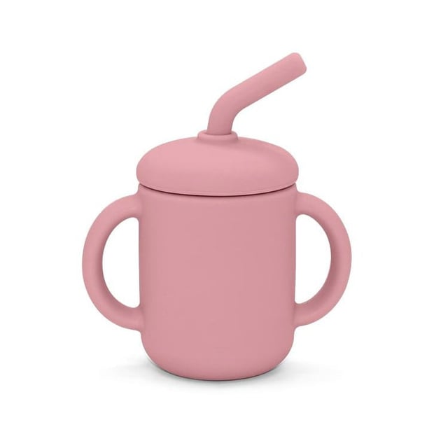 Silikonmugg med sugrör dusty rose