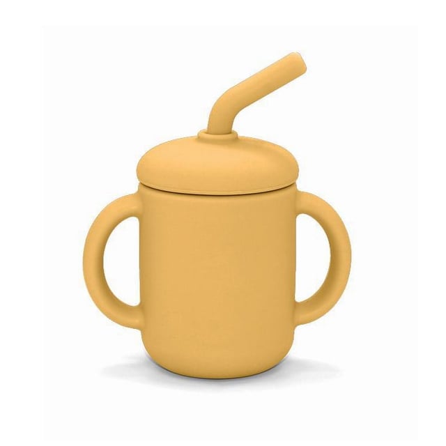 Silikonmugg med sugrör ockra