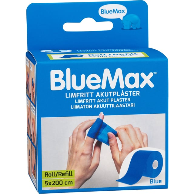 BlueMax Limfritt Akutplåster Refill 5x200cm Blå 1 st