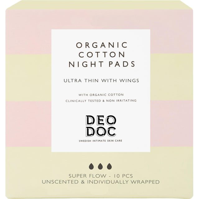 DeoDoc Organic Cotton Night Pads 10 st