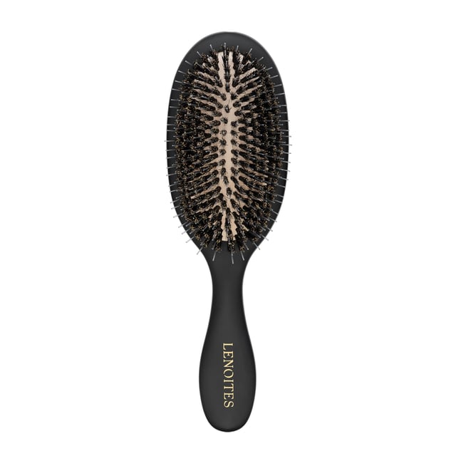 Lenoites Hair Brush Wild Boar + Pouch & Cleaner Tool Black 1 st