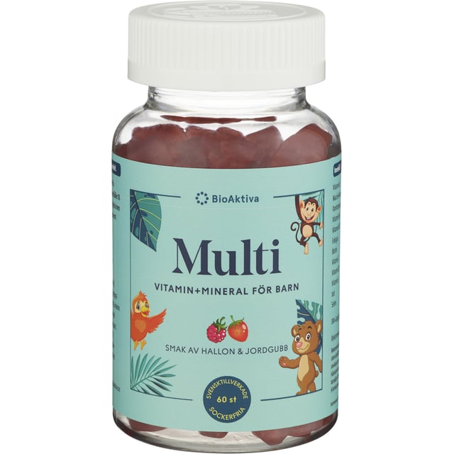 BioAktiva Multivitamin+Mineral Barn Hallon & Jordgubb 60 tuggtabletter