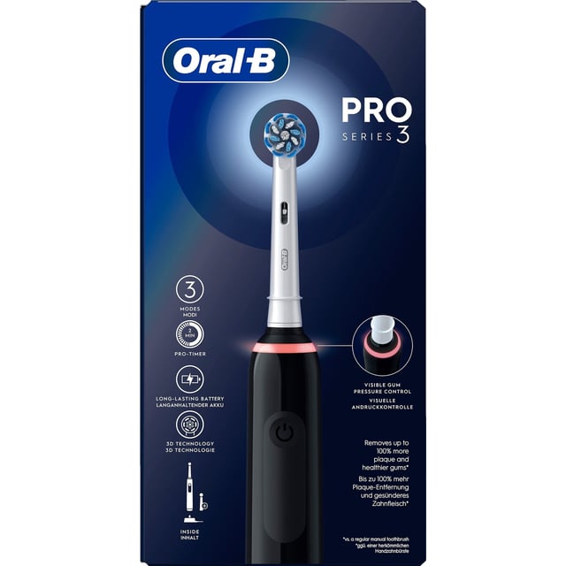 Oral-B Pro 3 Svart eltandborste, 2 Sensitive Clean & Care borsthuvud
