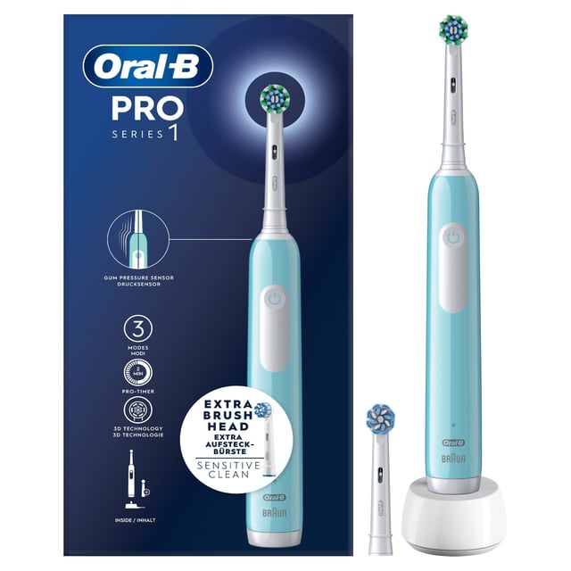 Oral - B Pro 1, Blå eltandborste med 2 huvuden