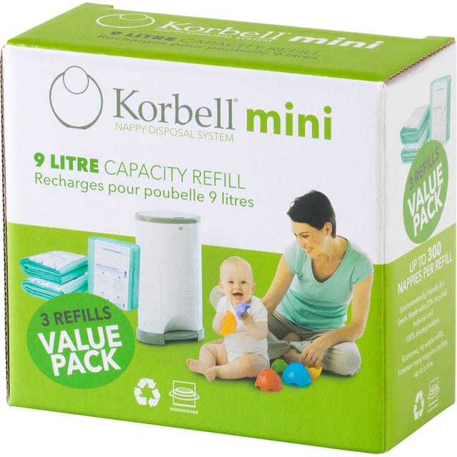 Korbell Mini Refill till Korbell Blöjhink 9 Liter 3-pack