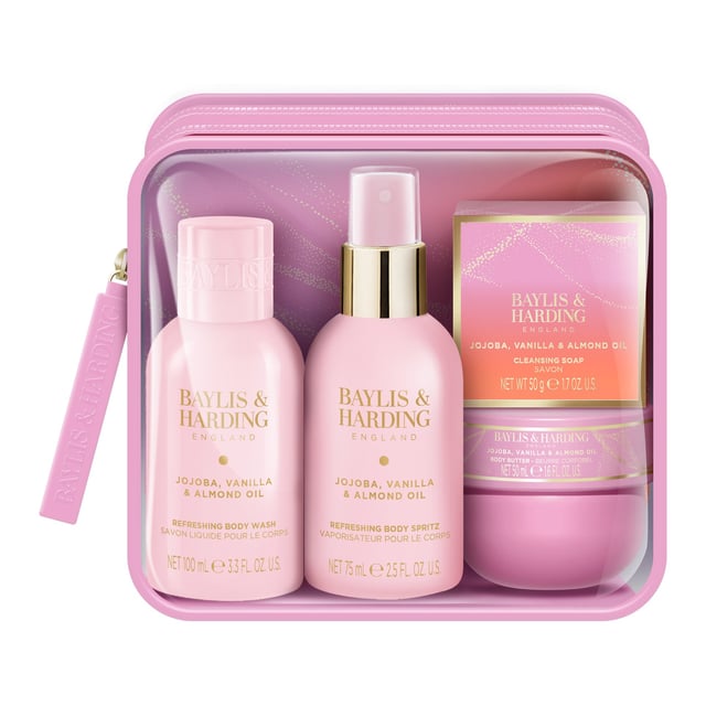 Baylis & Harding Jojoba, Vanilla & Almond Oil Travel Bag Gift Set 275 ml | Hudvård - Kroppsvård - Bad & dusch - Duschkräm & duschtvål,Hudvård - Kroppsvård - Hudkräm & bodylotion,Hudvård - Necessärer | Apoteka