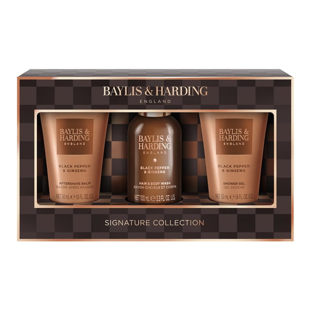 Baylis & Harding Men`s Black Pepper & Ginseng Travel Trio Gift Set 200 ml | Hudvård - Hudvård för män - Ansiktsvård för män - Aftershave,Hudvård - Hudvård för män - Kroppsvård för män - Duschtvål & bodylotion | Apoteka