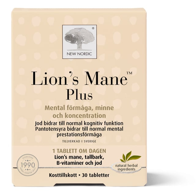 New Nordic Lions Mane Plus 30 tabletter | Vitaminer & kosttillskott - Kosttillskott med svampextrakt | Apoteka