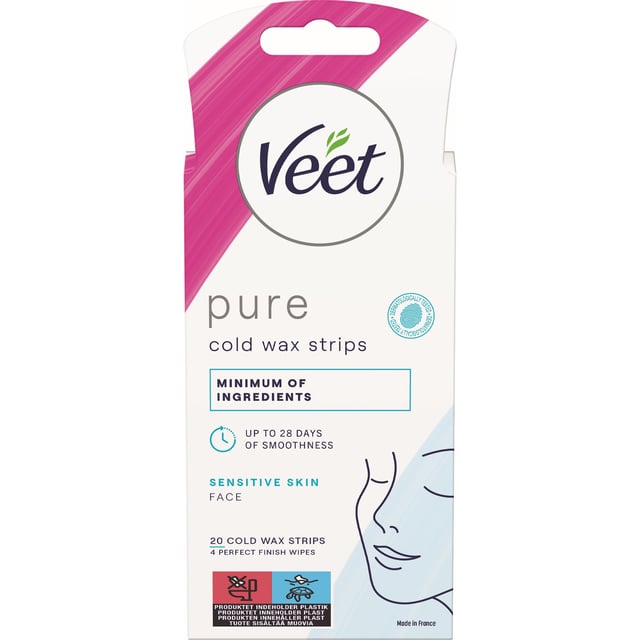 Veet Pure Cold Wax Strips Face Sensitive Skin 20 st | Hudvård - Rakning & hårborttagning - Hårborttagning ansikte,Hudvård - Rakning & hårborttagning - Vaxning | Apoteka
