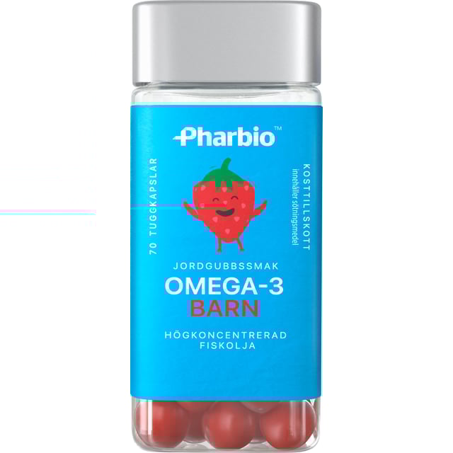 Pharbio Omega-3 Barn Jordgubbssmak 70 tuggkapslar | Baby, barn & förälder - Vitaminer & kosttillskott för barn - Kosttillskott för barn - Omega-3 för barn,Vitaminer & kosttillskott - Omega-3 & fettsyror | Apoteka