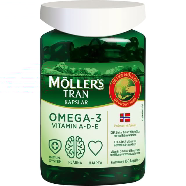 Möller´s Tran Kapslar 160 st | Vitaminer & kosttillskott - Vitaminer & mineraler - A-vitamin,Vitaminer & kosttillskott - Vitaminer & mineraler - E-vitamin,Vitaminer & kosttillskott - Vitaminer & mineraler - D-vitamin,Vitaminer & kosttillskott - Omega-3 & fettsyror | Apoteka