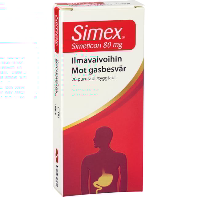 Simex Mot Gasbesvär Simetikon 80 mg 20 tuggtabletter | Mage & tarm - Gaser i magen | Apoteka