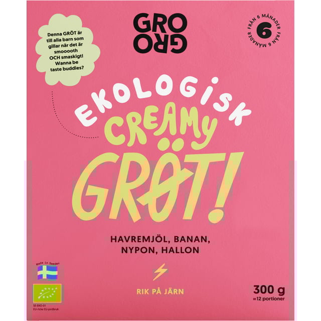 GroGro Creamy Pulvergröt Hallon & Banan 300g | Baby, barn & förälder - Barnmat - Gröt | Apoteka