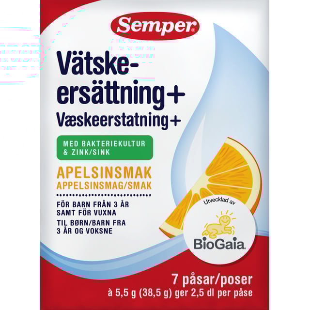 Semper Vätskeersättning Apelsin 39 g | Baby, barn & förälder - Lilla apoteket - Mage & tarm hos barn - Vätskeersättning för barn,Mage & tarm - Vätskeersättning | Apoteka