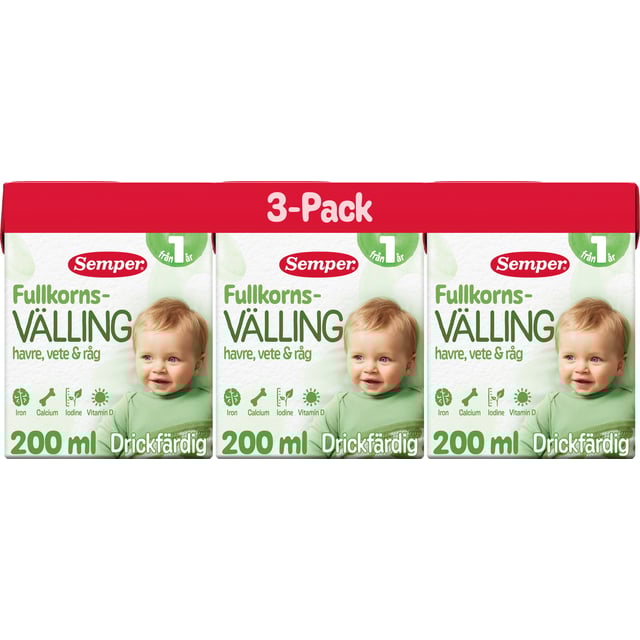 Semper Fullkornsvälling 1 år Drickfärdig 3 x 200 ml | Mat & dryck - Barnmat - Välling,Baby, barn & förälder - Barnmat - Välling | Apoteka