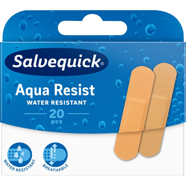 Salvequick Aqua Resist Medium 20 st | Sår, bett & stick - Sår - Plåster - Universalplåster | Apoteka