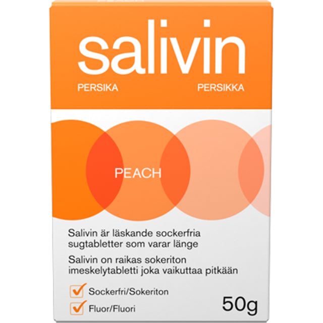 Salivin Sugtabletter Vid Muntorrhet Persika 50 g | Munvård - Muntorrhet | Apoteka