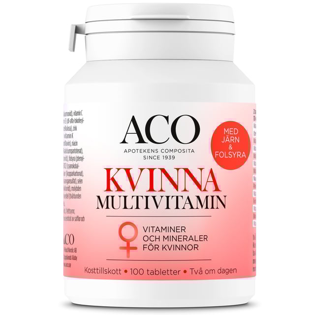 ACO Kvinna Multivitamin 100 tabletter | Vitaminer & kosttillskott - Vitaminer & mineraler - Multivitamin - Multivitamin för kvinnor,Vitaminer & kosttillskott - Vitaminer & mineraler - Multivitamin - Multivitaminkomplex | Apoteka