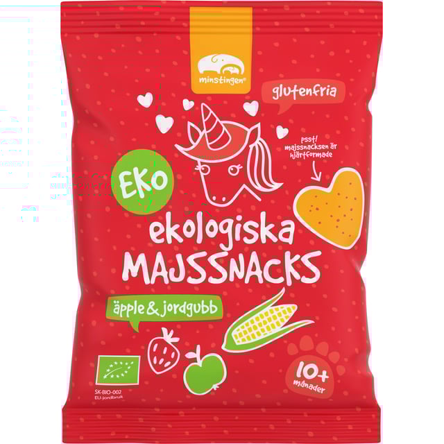Minstingen Ekologiska Majssnacks Äpple & Jordgubb 20 g