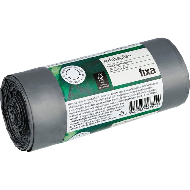 Fixa Avfallspåsar Knythandtag 30 Liter 25 st | Hushåll - Hushållstillbehör | Apoteka