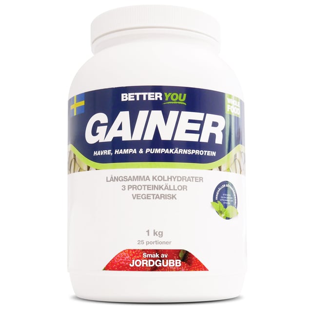 Better You Whole Food Gainer Jordgubb 1 kg | Träning - Proteintillskott - Proteinpulver - Vassleprotein | Apoteka