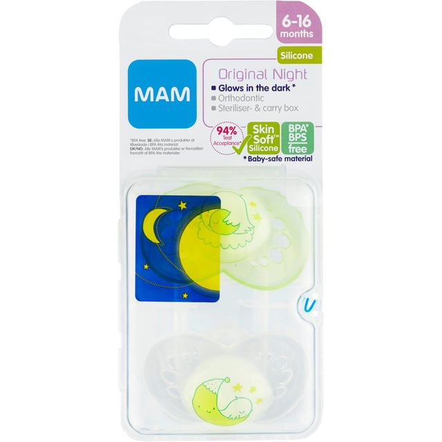 MAM Original Night Nappar 6-16 Månader Silikon 2 st - Olika färger | Baby, barn & förälder - Nappar & napphållare - Nappar | Apoteka