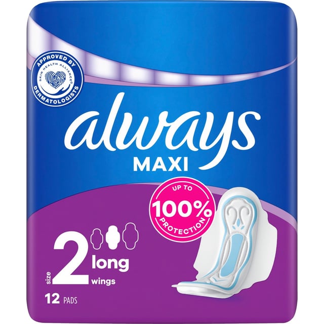 Always Maxi Long Pads Wings 12 st | Intimvård - Underlivsbesvär - Riklig mens,Intimvård - Mensskydd - Binda | Apoteka